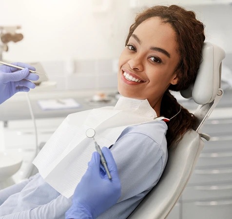 Patient in an exam chair